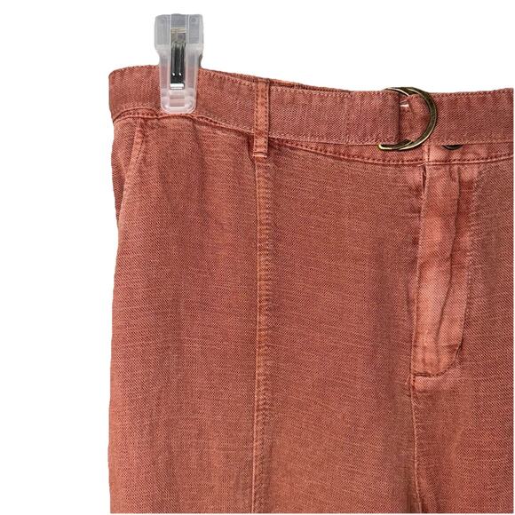 Nicole Miller Linen Blend Cargo Pants Womens Medium Orange Brown Belted Ankle - Picture 3 of 9